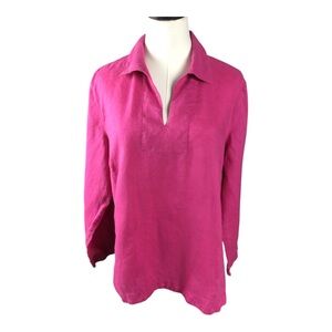 Talbots Linen Pink Fuchsia Long-Sleeve Tunic Top Large